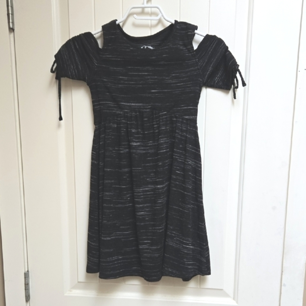 Art Class Children Black Dress with Subtle Stripes Naked Shoulder 7/8 Years